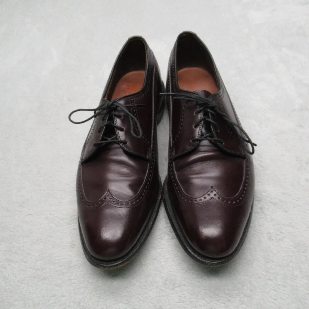 Allen Edmond  Oxford Dress Shoes Men 10 C Burgundy WIngtip Leather Luxe USA Made